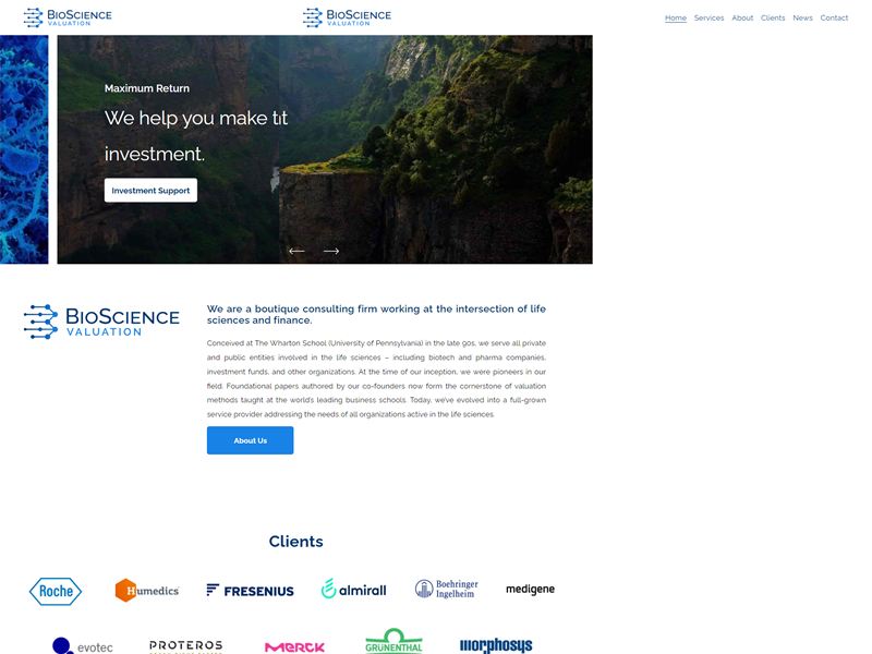 BioScience Valuation consulting firm website