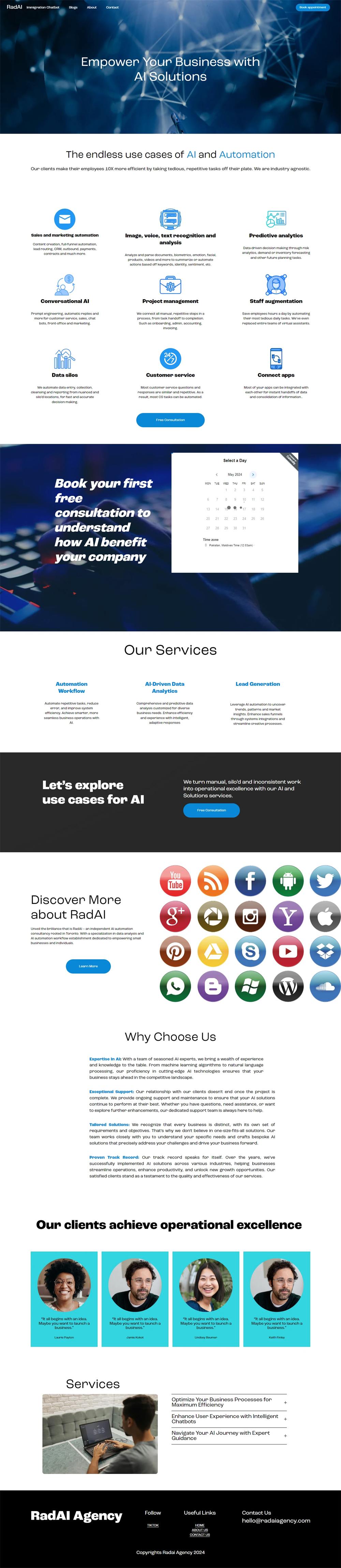 RadAI artificial intelligence and automation company website development showcase