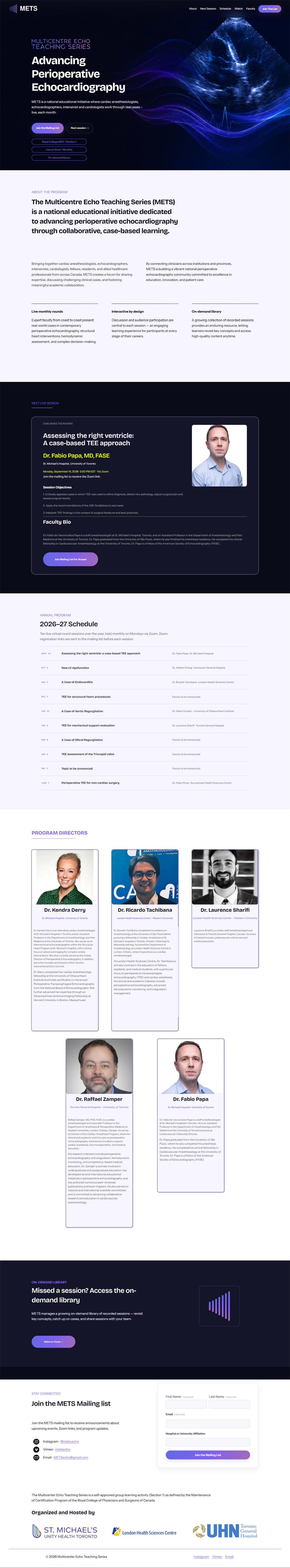 METS Multicenter Echo Teaching Series medical education portal homepage showcase